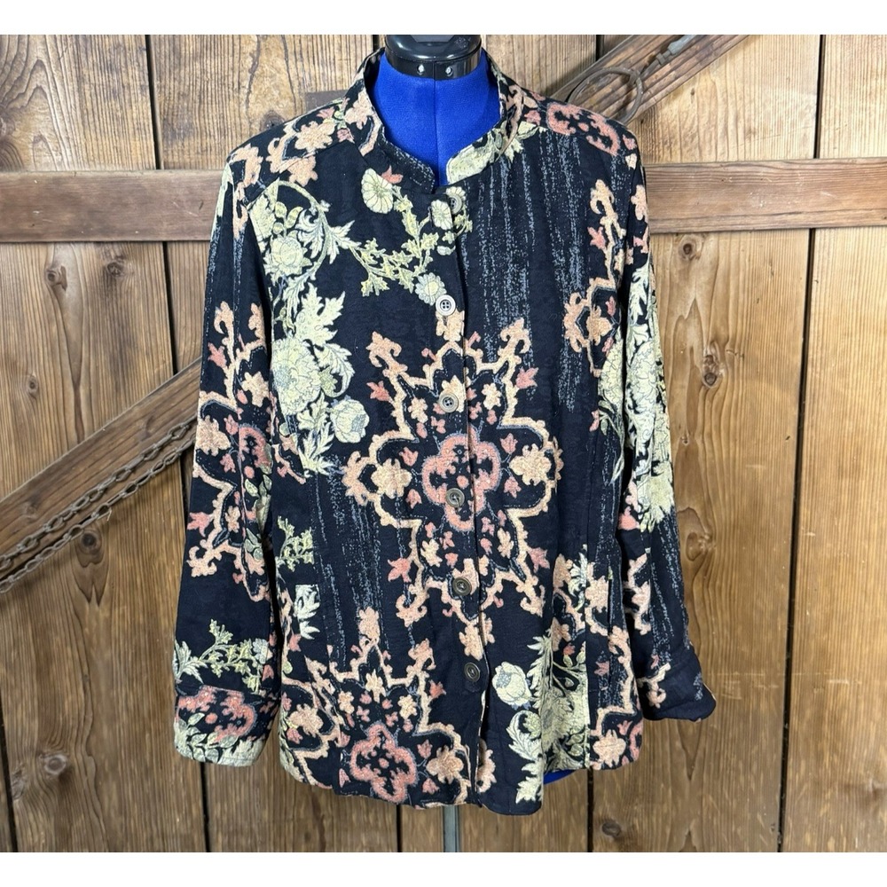 CITRON SANTA MONICA Black Jacket Floral Mandarin Design 2X Pockets
